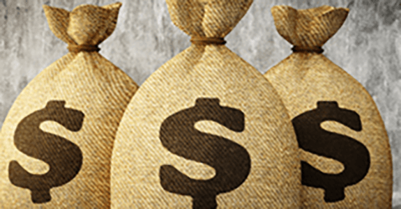 Three brown money bags with $